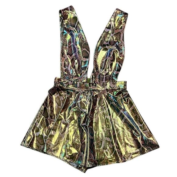 Akira Snake Print Gold Metallic Romper C27 - Picture 1 of 8